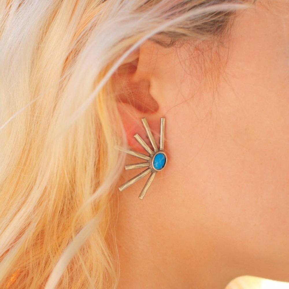 Sunburst Blue Silver Earrings